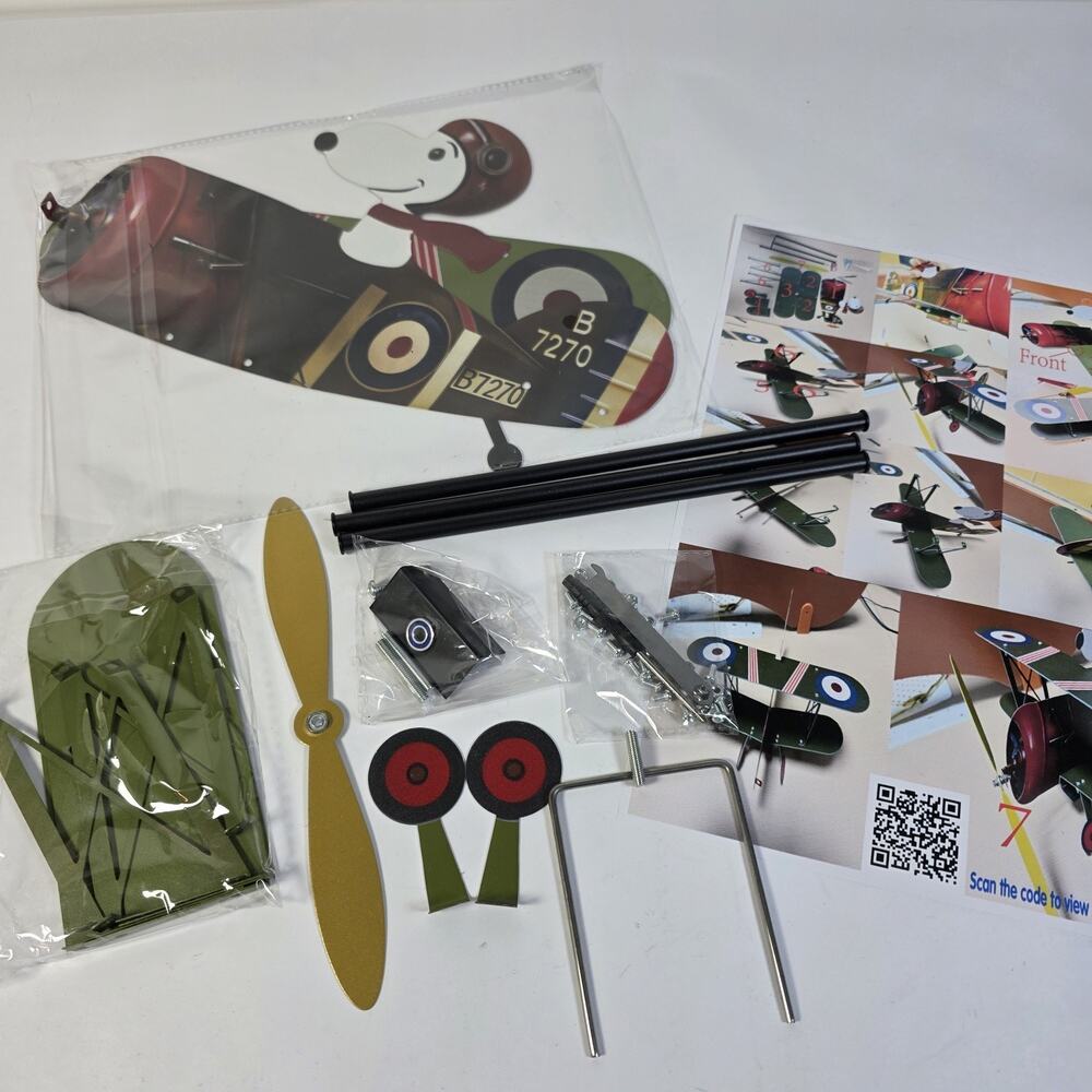 Snoopy Pilot Flying Biplane Wind Spinner - Vintage Metal Garden Windmill Decor